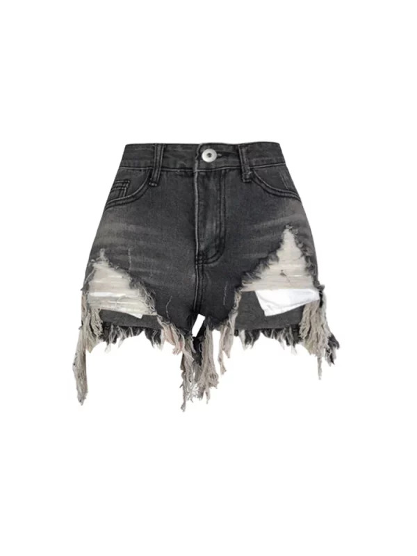 Summer Women Dark Academia 2000s Gyaru Jean Shorts - Low Rise Tassels Ripped Denim Hot Pants