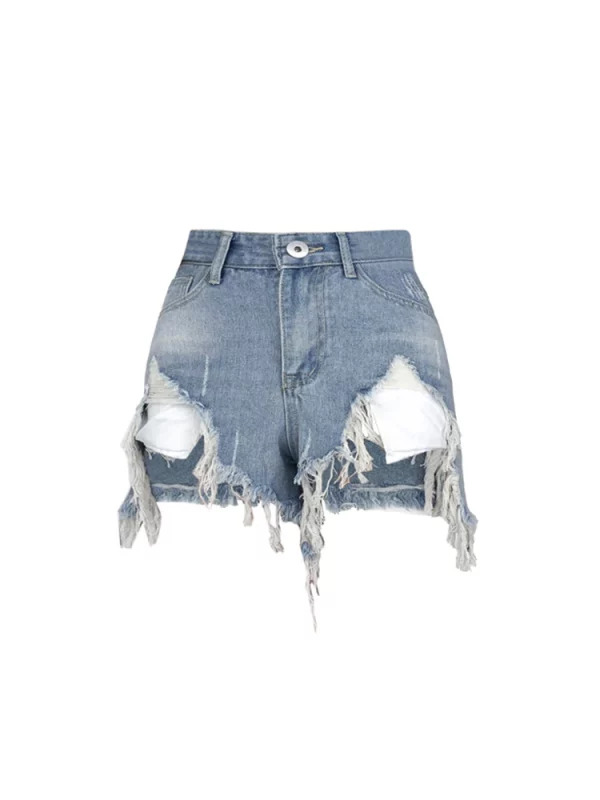 Summer Women Dark Academia 2000s Gyaru Jean Shorts - Low Rise Tassels Ripped Denim Hot Pants