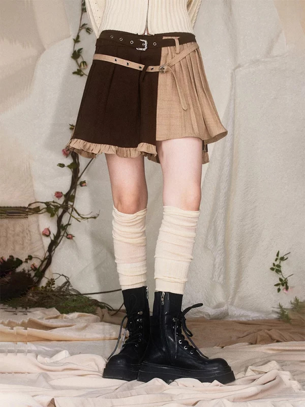 Vintage Grunge Mini Pleated Skirt with Belt - Y2K Aesthetic Harajuku Fashion