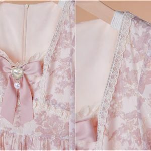 Vintage Square Collar Floral Dress - Waist Slimming, Spring & Autumn, Gentle Princess Style