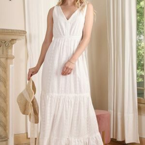 White V-Neck Embroidered Tiered Dress - Summer, Graduation, and Chic Sundresses for Women