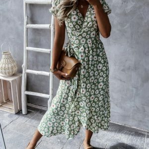 Y2K 90s Grunge Floral Wrap Maxi Dress - Casual, Party, Beach, Spring, Summer, Lace-up