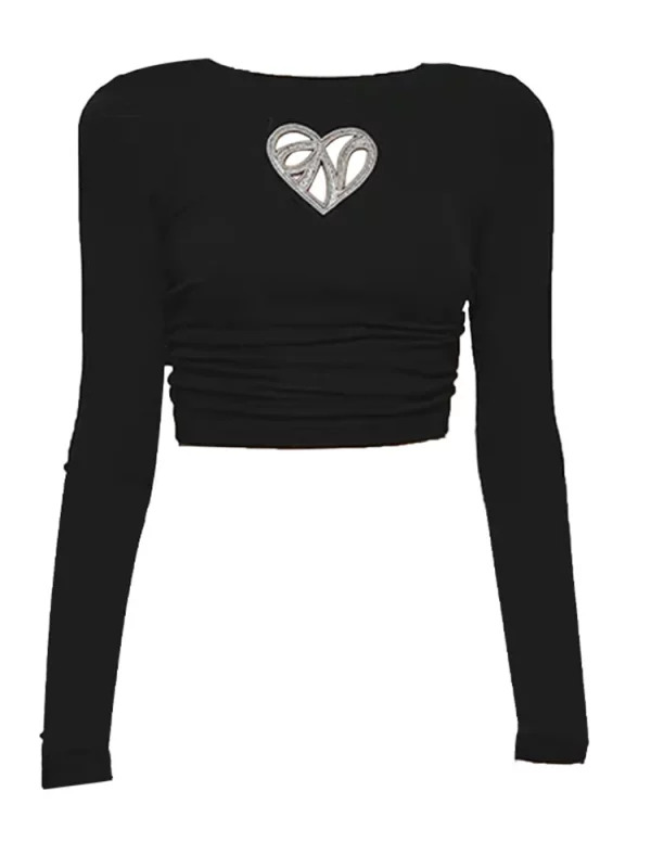 Y2K Aesthetic Backless T-Shirts - O-Neck Long Sleeve Crop Tops for Women