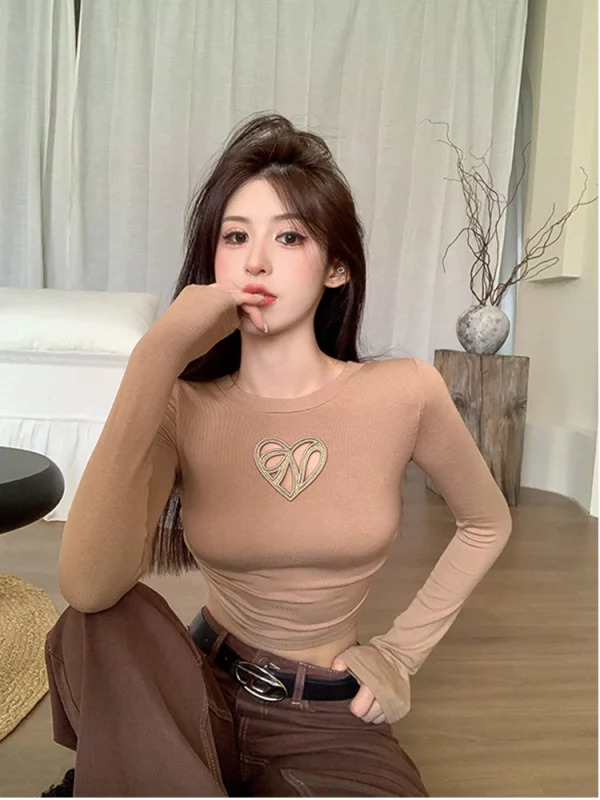 Y2K Aesthetic Backless T-Shirts - O-Neck Long Sleeve Crop Tops for Women