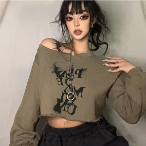 Y2K Aesthetic Baddie Style Cropped Hoodie with Chain Detail