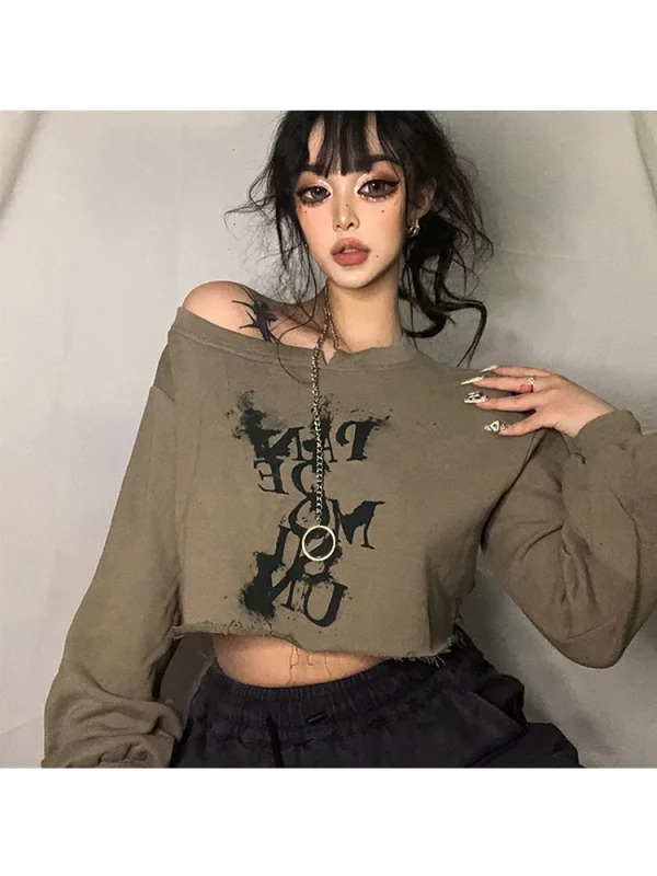 Y2K Aesthetic Baddie Style Cropped Hoodie with Chain Detail