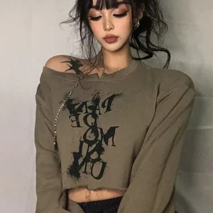 Y2K Aesthetic Baddie Style Cropped Hoodie with Chain Detail