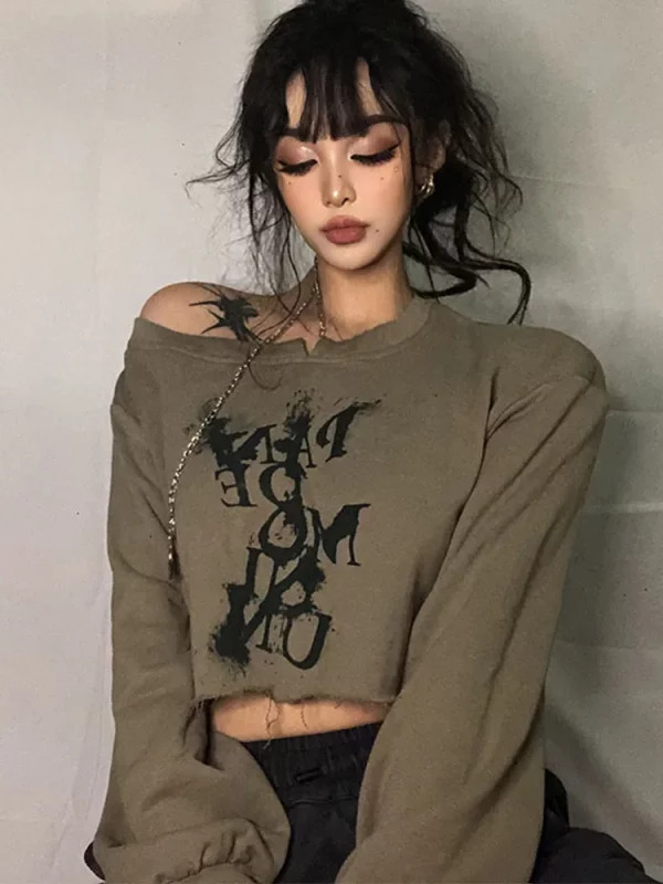 Y2K Aesthetic Baddie Style Cropped Hoodie with Chain Detail