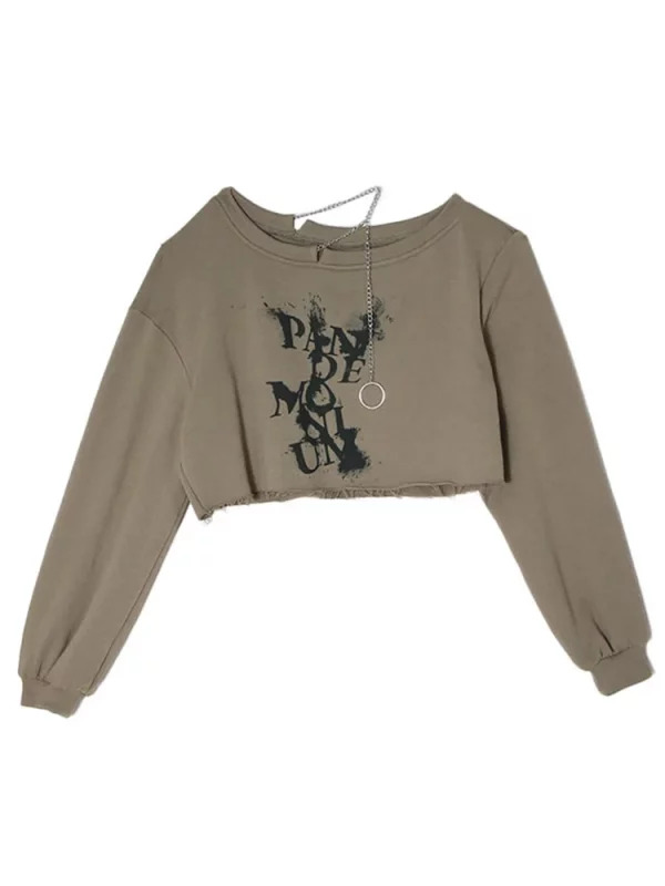 Y2K Aesthetic Baddie Style Cropped Hoodie with Chain Detail