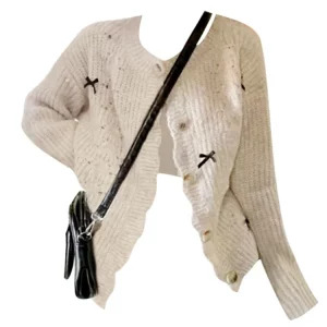 Y2K Aesthetic Bow Cardigan - Vintage Mori Girl Sweater for Women