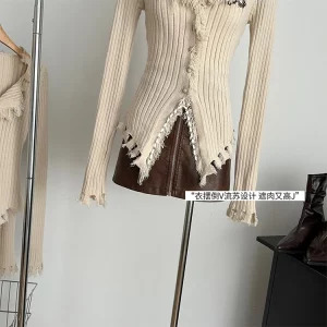 Y2K Aesthetic Cardigan with Tassels - Vintage American Style Sweater