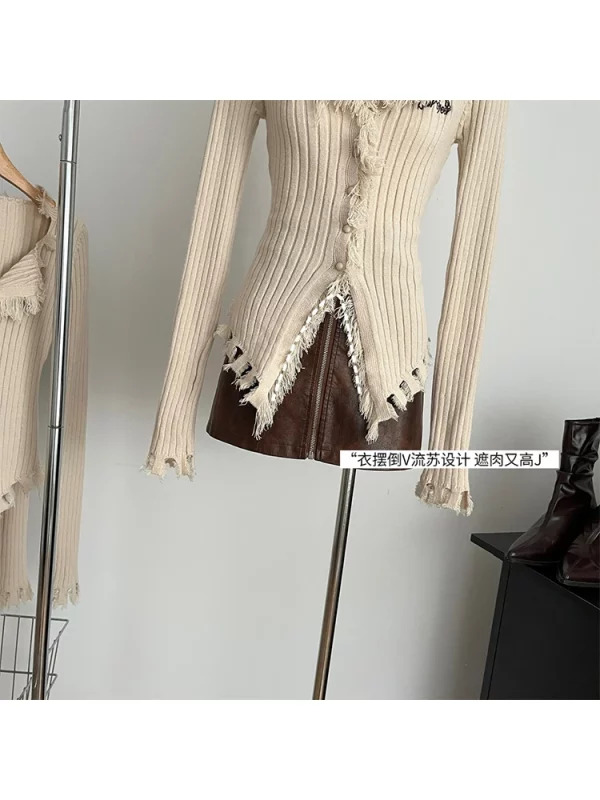 Y2K Aesthetic Cardigan with Tassels - Vintage American Style Sweater