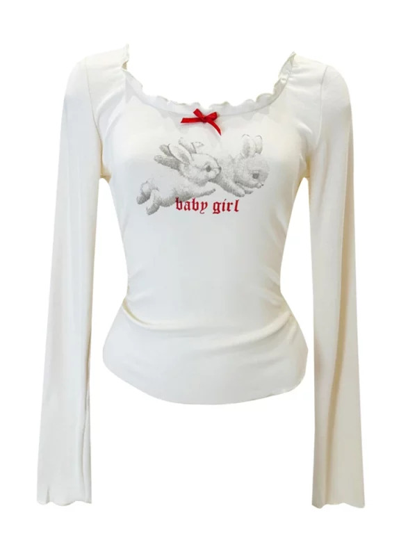 Y2K Aesthetic Coquette Graphic T-Shirt - Autumn Women's Korean Fashion Fairycore Crop Top