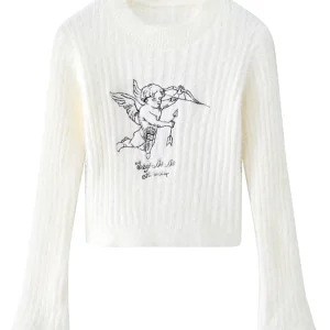 Y2K Aesthetic Crop Sweater - Harajuku Fashion Jumper with Graphic Design