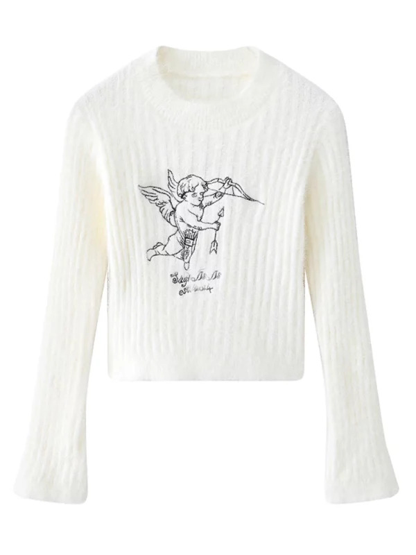 Y2K Aesthetic Crop Sweater - Harajuku Fashion Jumper with Graphic Design