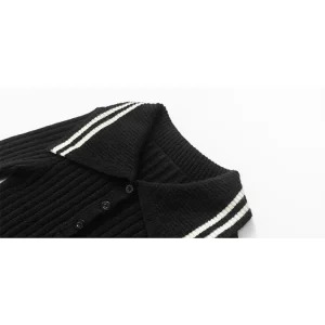 Y2K Aesthetic Cropped Sweater - Autumn Winter Women's Polo Collar Jumper - Korean Fashion Knitwear