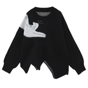 Y2K Aesthetic Cropped Sweater - Harajuku Streetwear Pullover for Women