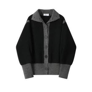 Y2K Aesthetic Dark Academia Cardigan: Contrast Color Single-breasted Sweater