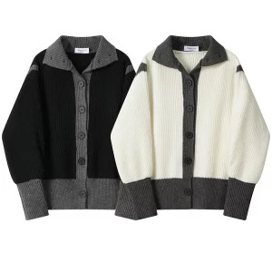 Y2K Aesthetic Dark Academia Cardigan: Contrast Color Single-breasted Sweater