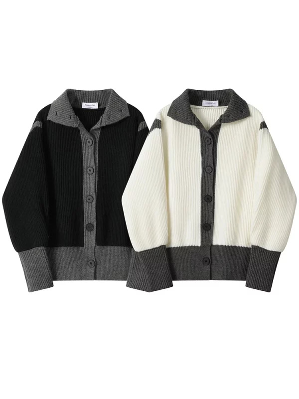 Y2K Aesthetic Dark Academia Cardigan: Contrast Color Single-breasted Sweater