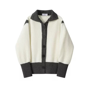 Y2K Aesthetic Dark Academia Cardigan: Contrast Color Single-breasted Sweater