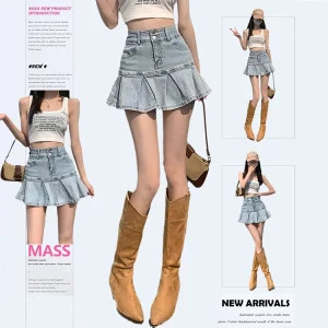 Y2K Aesthetic Denim Mini Skirt - Summer Party Jean with Grunge Design