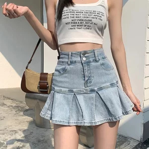 Y2K Aesthetic Denim Mini Skirt - Summer Party Jean with Grunge Design