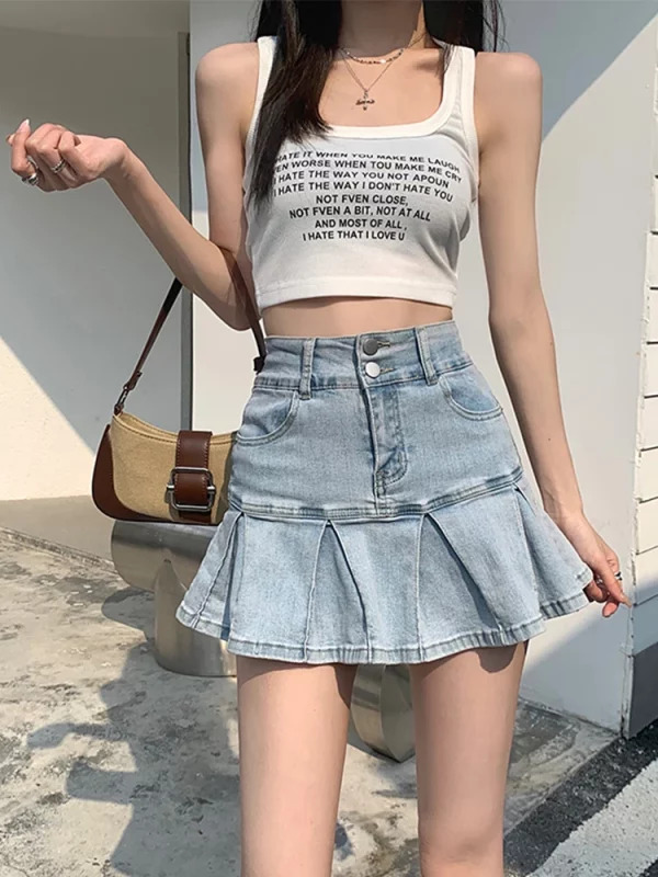 Y2K Aesthetic Denim Mini Skirt - Summer Party Jean with Grunge Design