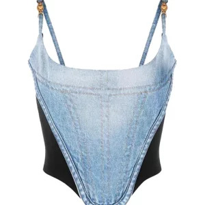 Y2K Aesthetic Denim Patchwork Camisole Coquette Halter Top - Women's Dark Academia 200