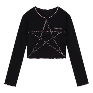 Y2K Aesthetic Embroidered Cropped Sweater - Autumn Woman 2000s Harajuku Streetwear Gr