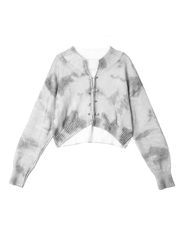 Y2K Aesthetic Gothic Tie Dye Cardigan Sweater - Harajuku Luxury Pullover