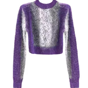 Y2K Aesthetic Gradient Jumper: Cropped Sweater with Long Sleeve and Contrast Color