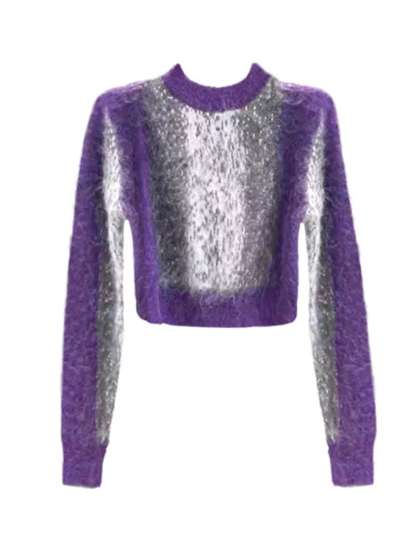 Y2K Aesthetic Gradient Jumper: Cropped Sweater with Long Sleeve and Contrast Color