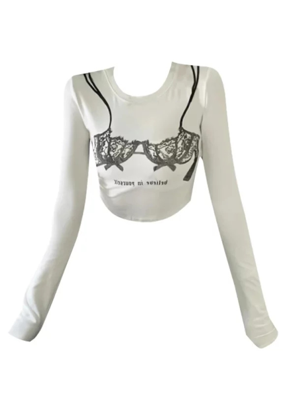 Y2K Aesthetic Graphic Crop Top - Women's Bodycon Coquette Stretch T-Shirt