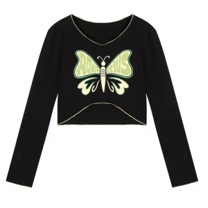 Y2K Aesthetic Graphic Long Sleeve Crop Top - Harajuku Fashion for Women