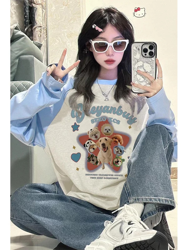 Y2K Aesthetic Graphic T-Shirt: Fall Korean Fashion Long Sleeve Tee with Vintage Vibes