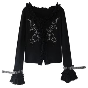 Y2K Aesthetic Grunge Cardigan: Harajuku Gothic Knit Top with Designer Embroidery