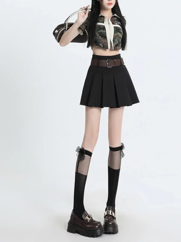 Y2K Aesthetic High Waist A-line Mini Skirt - Preppy Style Harajuku Fashion Gyaru Grunge