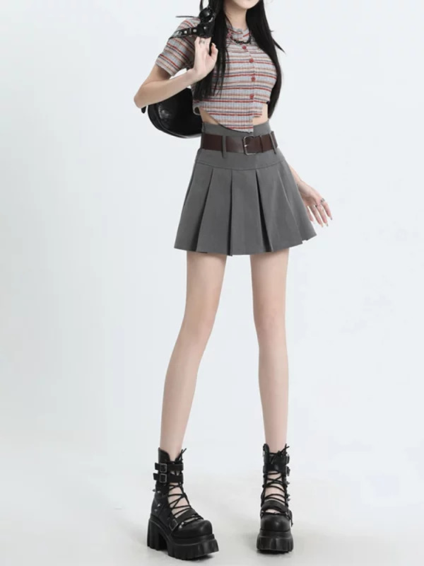 Y2K Aesthetic High Waist A-line Mini Skirt - Preppy Style Harajuku Fashion Gyaru Grunge