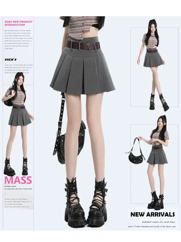 Y2K Aesthetic High Waist A-line Mini Skirt - Preppy Style Harajuku Fashion Gyaru Grunge