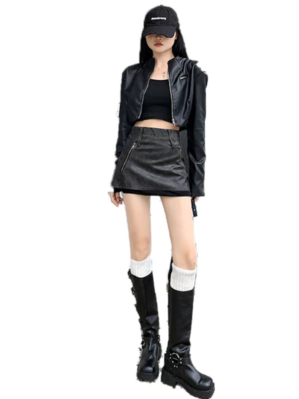 Y2K Aesthetic High Waist Faux Leather A-line Mini Skirt - Dark Academia Streetwear