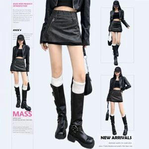 Y2K Aesthetic High Waist Faux Leather A-line Mini Skirt - Dark Academia Streetwear