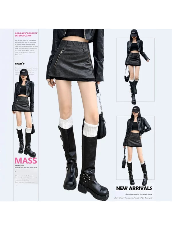 Y2K Aesthetic High Waist Faux Leather A-line Mini Skirt - Dark Academia Streetwear