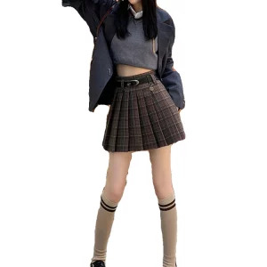 Y2K Aesthetic High Waist Plaid Mini Skirt with Belt - Vintage American Summer Streetwear