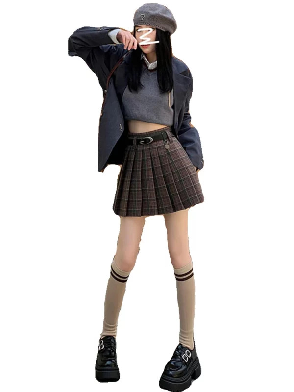 Y2K Aesthetic High Waist Plaid Mini Skirt with Belt - Vintage American Summer Streetwear