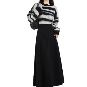 Y2K Aesthetic High Waist Woolen Midi Skirt - Women's Vintage Gothic Harajuku Fashion