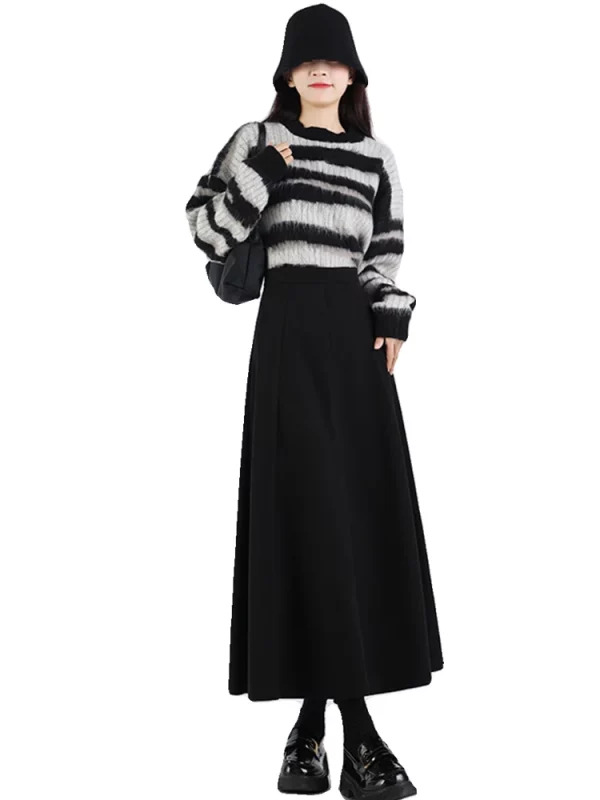 Y2K Aesthetic High Waist Woolen Midi Skirt - Women's Vintage Gothic Harajuku Fashion