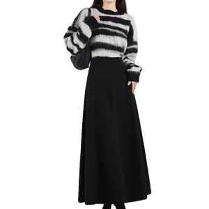 Y2K Aesthetic High Waist Woolen Midi Skirt - Women's Vintage Gothic Harajuku Fashion