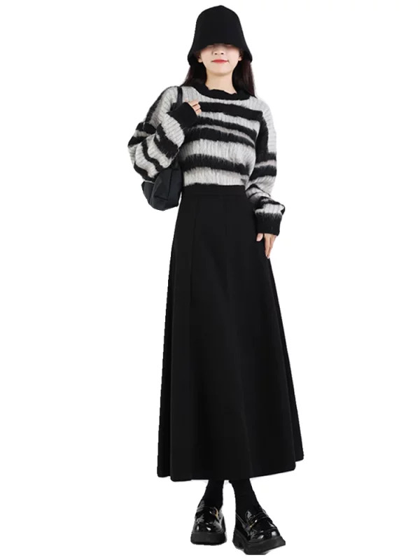 Y2K Aesthetic High Waist Woolen Midi Skirt - Women's Vintage Gothic Harajuku Fashion