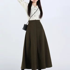 Y2K Aesthetic High Waist Woolen Midi Skirt - Women's Vintage Gothic Harajuku Fashion